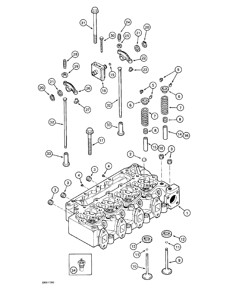 Схема запчастей Case 9020B - (2-058) - CYLINDER HEAD AND VALVE MECHANISM, 4TA-390 ENGINE, PRIOR TO P.I.N. DAC02#2001 (02) - ENGINE