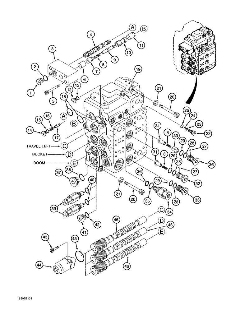 Схема запчастей Case 9020B - (8-112) - CONTROL VALVE, THREE SPOOL HOUSING AND RELATED PARTS (08) - HYDRAULICS