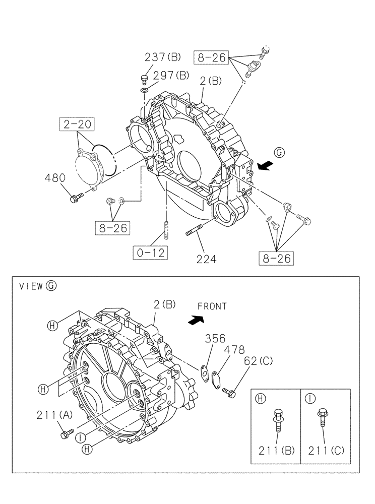 Схема запчастей Case CX210C LR - (10.103.01[03]) - ENGINE FLYWHEEL HOUSING (10) - ENGINE