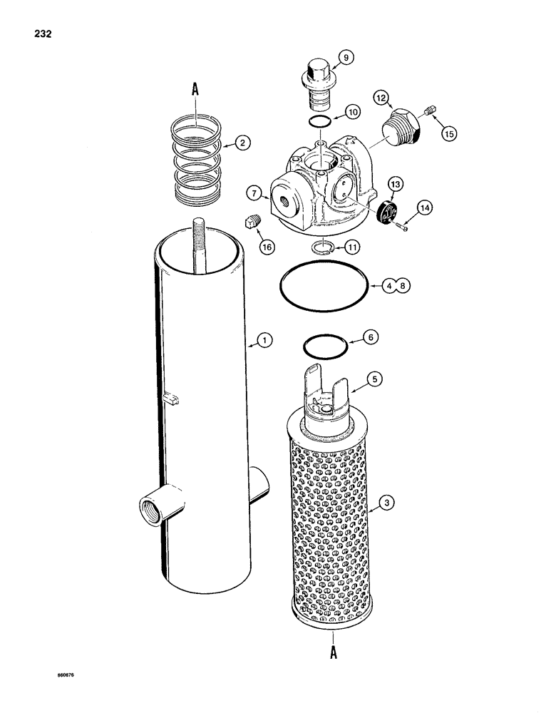 Схема запчастей Case 1150D - (232) - TRANSMISSION OIL FILTER ASSEMBLY, HORIZONTALLY-MOUNTED, IF USED (06) - POWER TRAIN