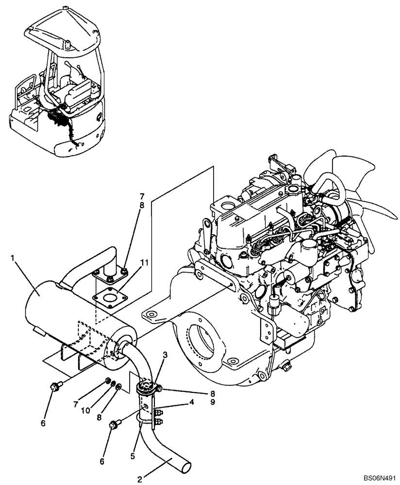 Схема запчастей Case CX17B - (01-009[00]) - MUFFLER (PU12P00014F1) (10) - ENGINE