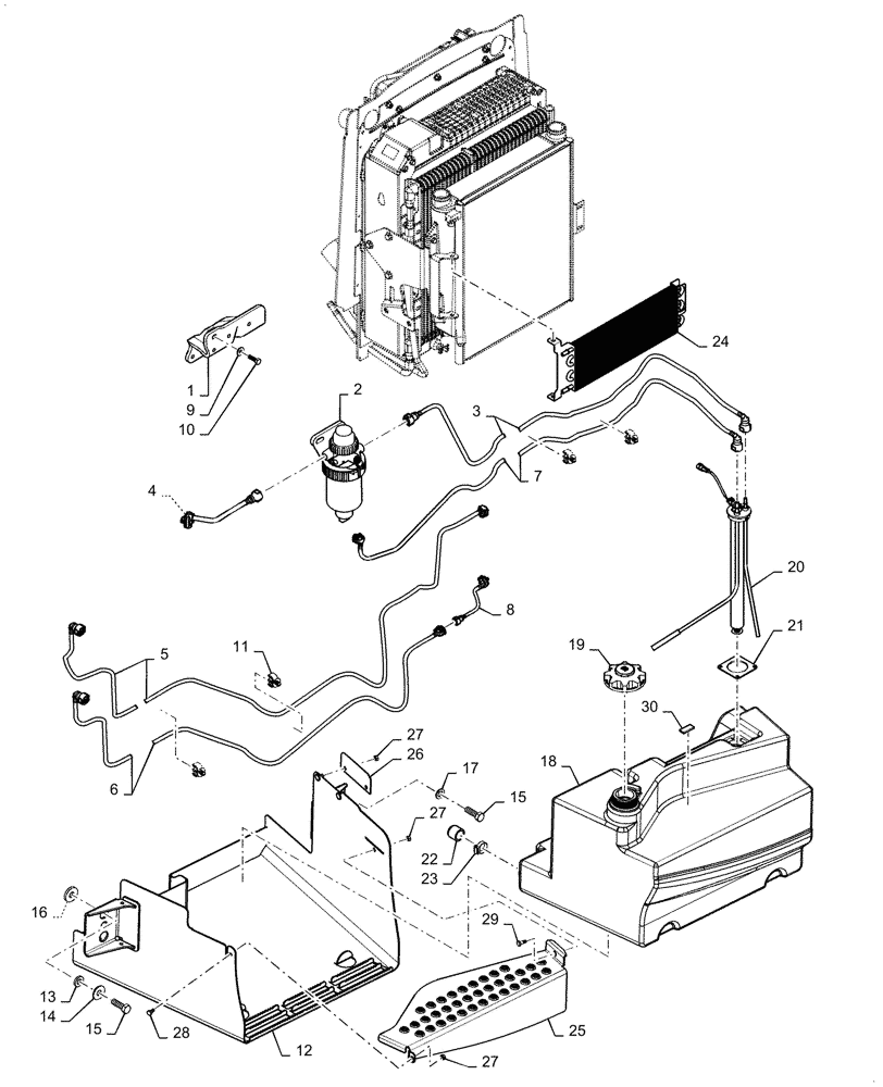 Схема запчастей Case 580SN - (10.214.01[02]) - FUEL LINES, RESERVOIR (580SN, 580SN WT, 590SN) (10) - ENGINE