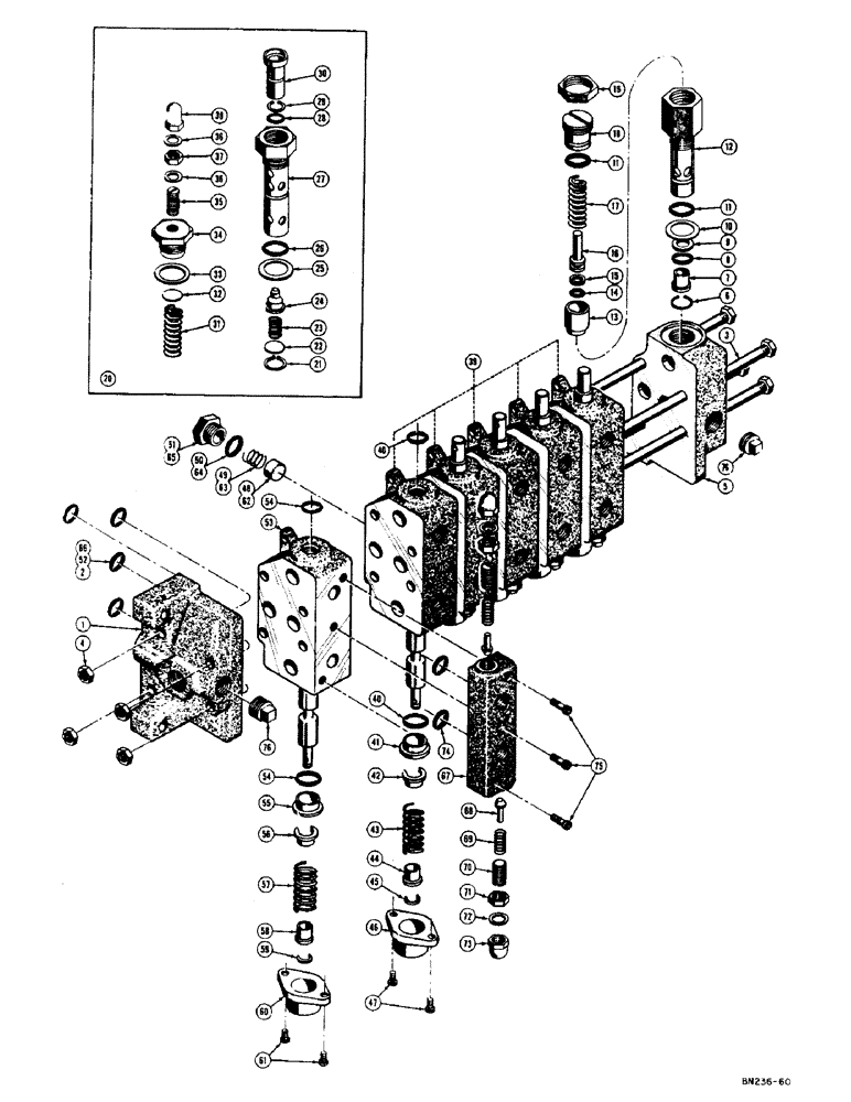 Схема запчастей Case 500 - (284) - D23812 BACKHOE HYDRAULIC CONTROL VALVE (07) - HYDRAULIC SYSTEM