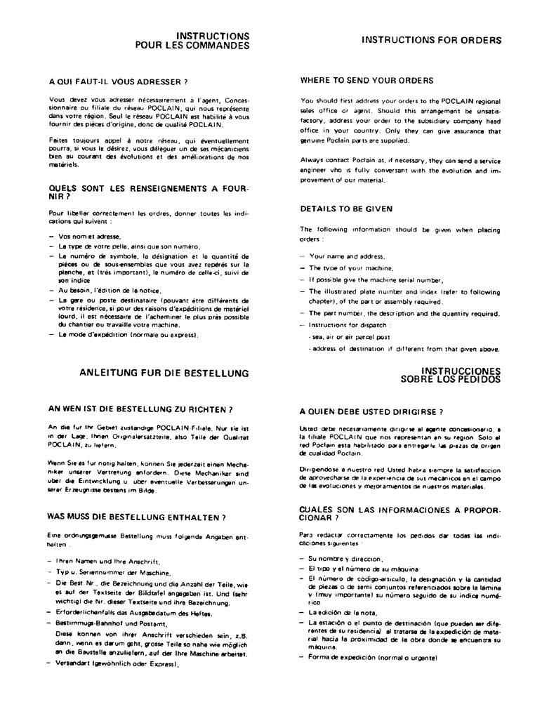 Схема запчастей Case 115CL - (0-02) - INSTRUCTIONS FOR ORDERS 