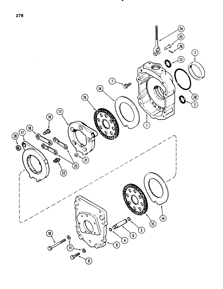 Схема запчастей Case 580SE - (278) - TRANSAXLE DIFFERENTIAL BRAKE HOUSING AND BRAKE, TRANSMISSION SN 16276842 AND AFTER (06) - POWER TRAIN