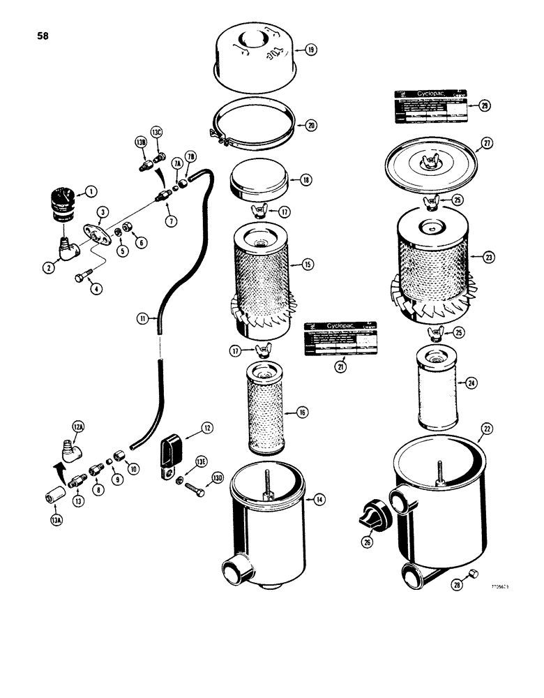 Схема запчастей Case 850B - (058) - AIR RESTRICTION INDICATOR AND AIR CLEANERS, AIR RESTRICTION INDICATOR (01) - ENGINE