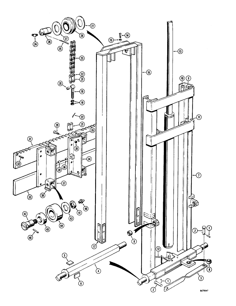 Схема запчастей Case 580 - (08) - MAST AND RELATED PARTS (10-1/2 FOOT) 4000 LB. LIFT CAPACITY, EARLY PRODUCTION (83) - TELESCOPIC SINGLE ARM