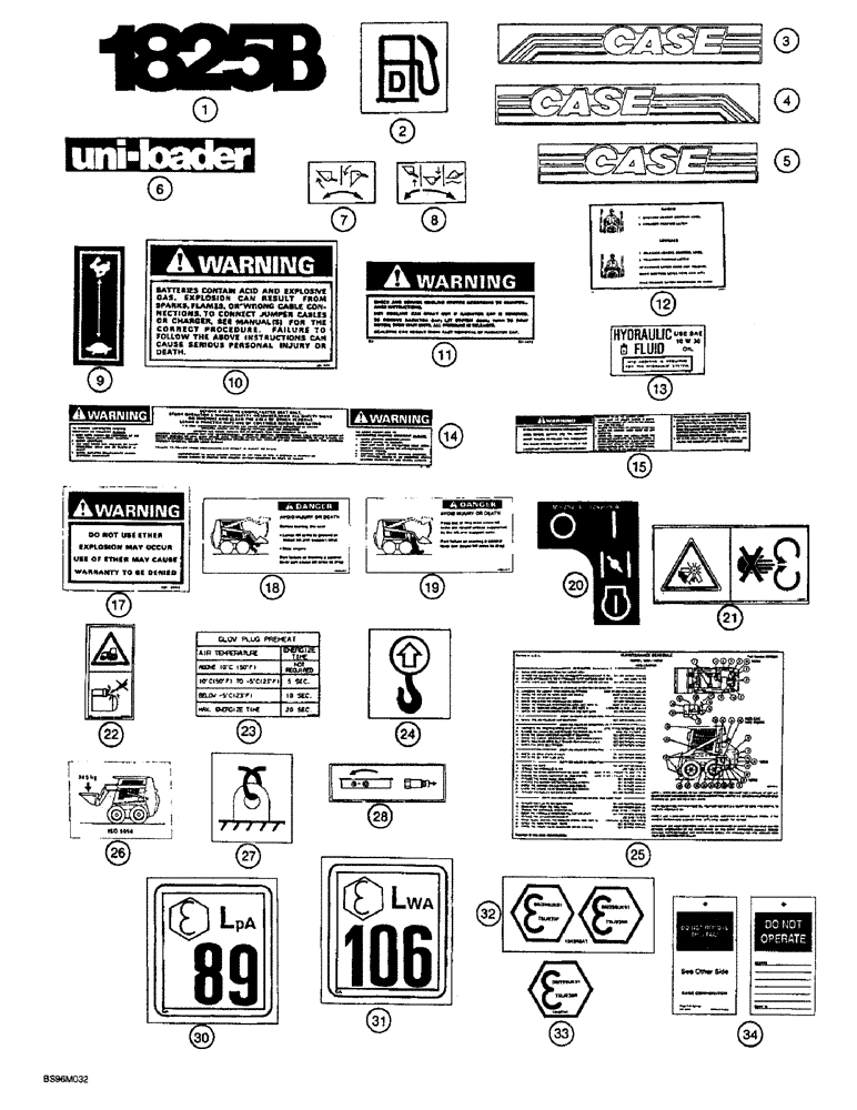 Схема запчастей Case 1825B - (9-74) - DECALS, SWEDISH, EUROPE (09) - CHASSIS/ATTACHMENTS