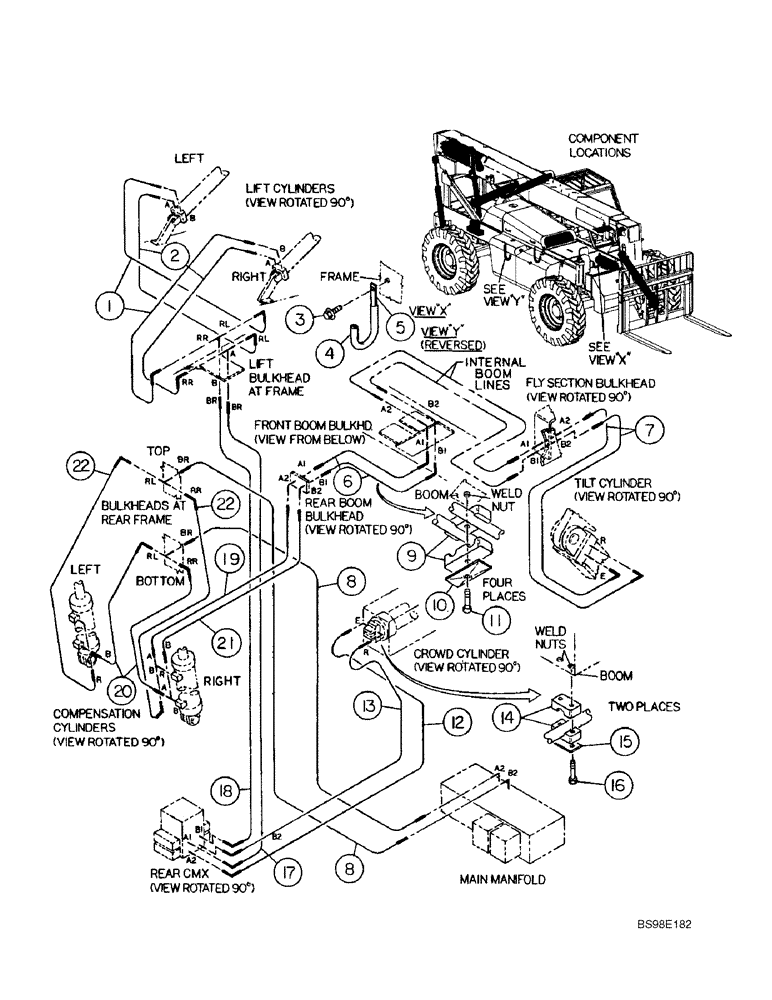 Схема запчастей Case 686G - (8-22) - BOOM HYDRAULIC HOSES (SERIES 1 686G AND SERIES 1 686GXR) (08) - HYDRAULICS