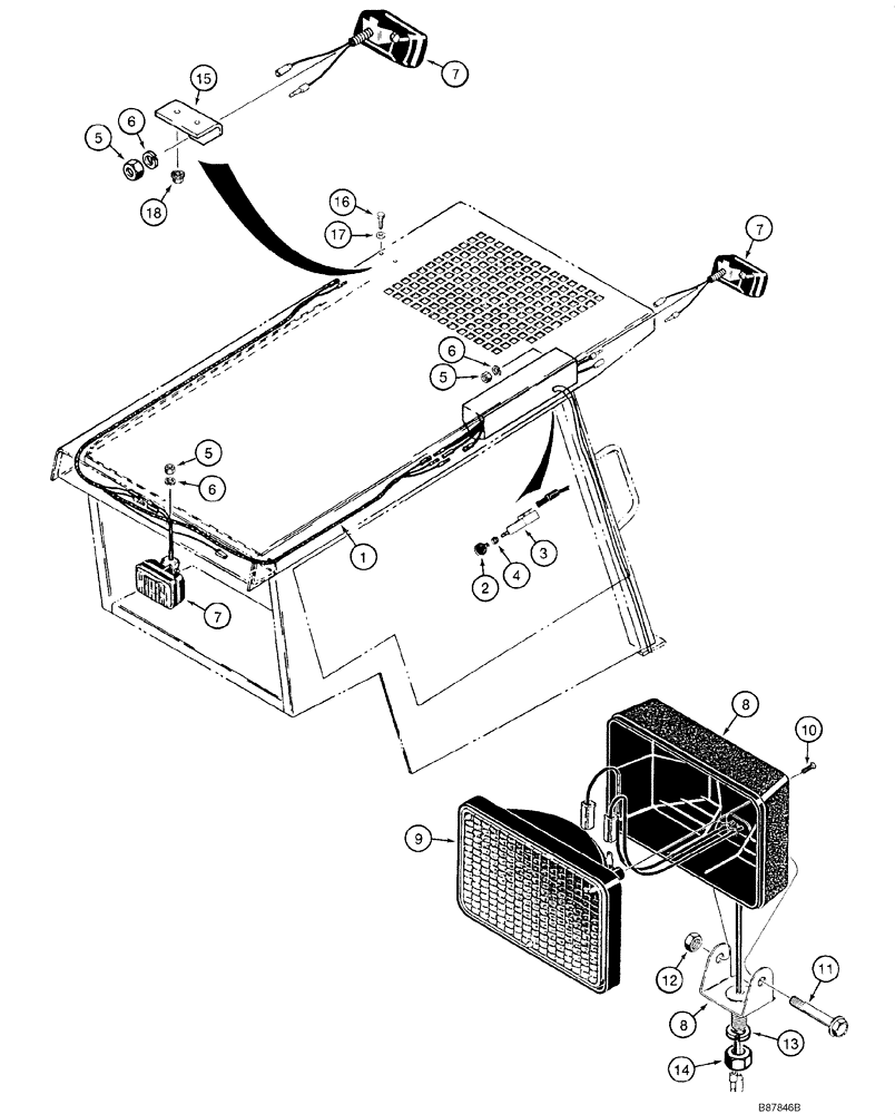 Схема запчастей Case 1840 - (04-08) - HARNESS - LAMPS, WORK, (NORTH AMERICA) - JAF02867854 (04) - ELECTRICAL SYSTEMS