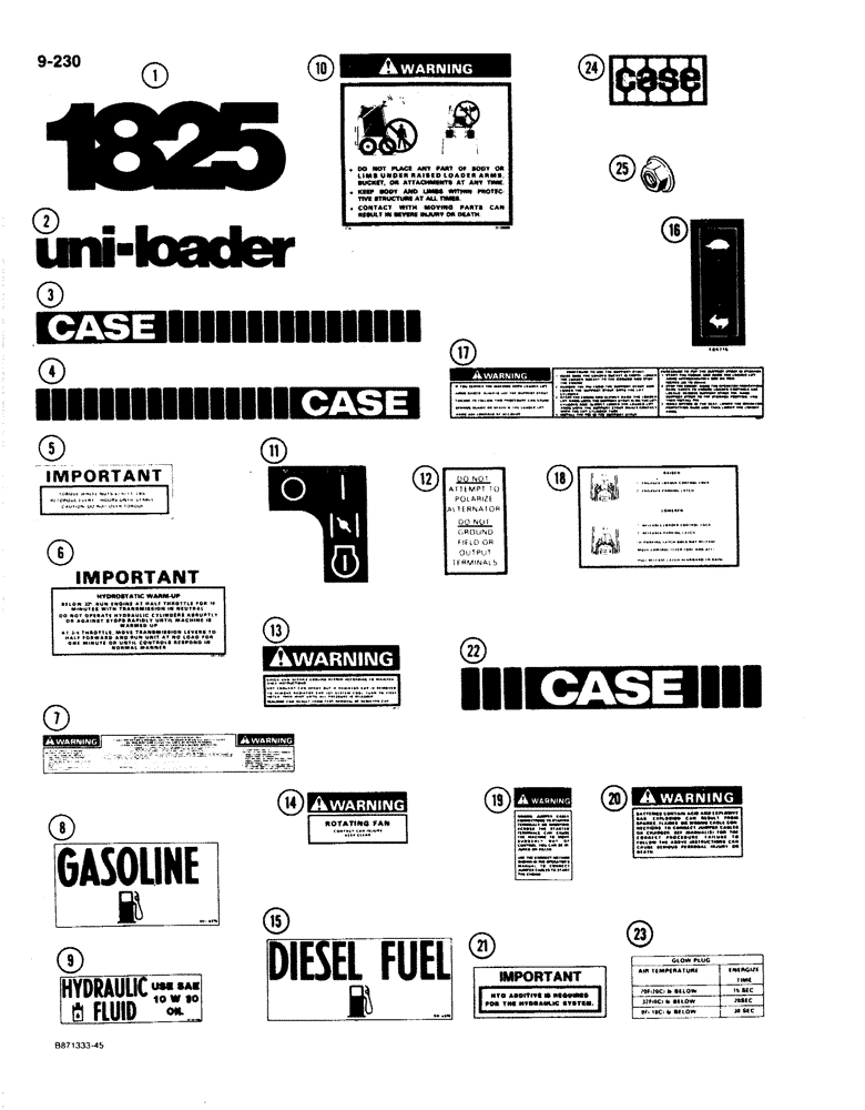 Схема запчастей Case 1825 - (9-230) - DECALS, ENGLISH (09) - CHASSIS/ATTACHMENTS