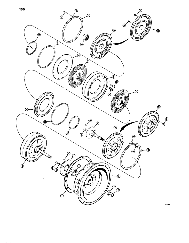 Схема запчастей Case 680E - (150) - TRANSMISSION, FORWARD AND REVERSE CLUTCH, BEFORE TRANSMISSION S/N 75001 (21) - TRANSMISSION