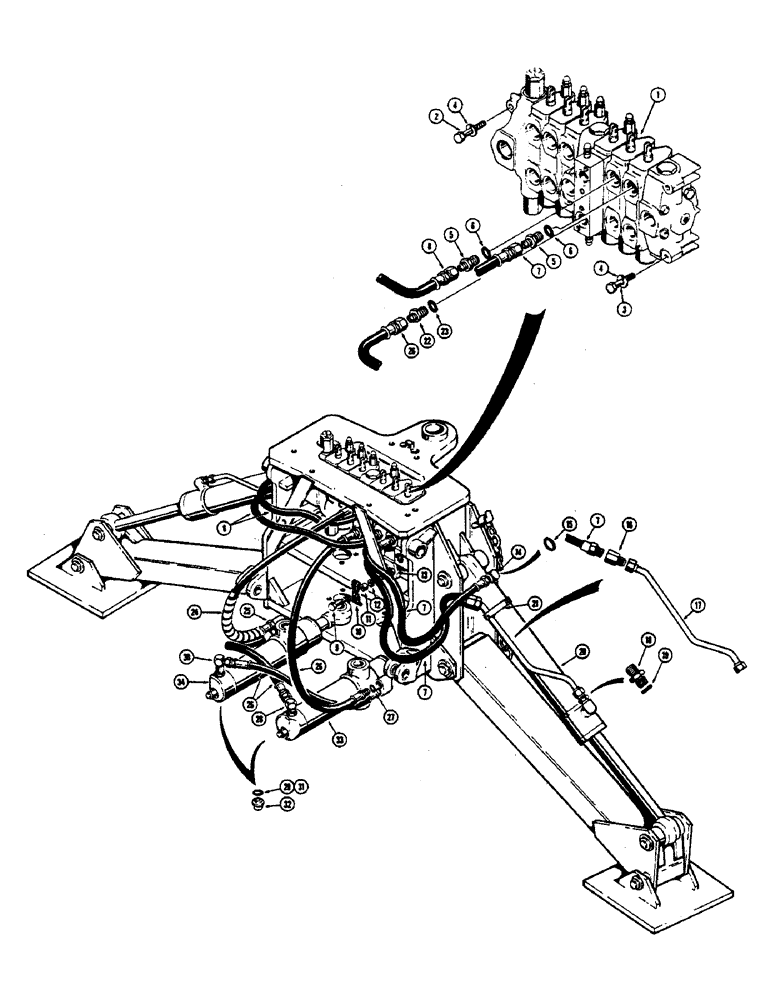 Схема запчастей Case 680CK - (196) - BACKHOE HYDRAULICS - COMMERCIAL VALVE, SWING AND STABILIZER (35) - HYDRAULIC SYSTEMS