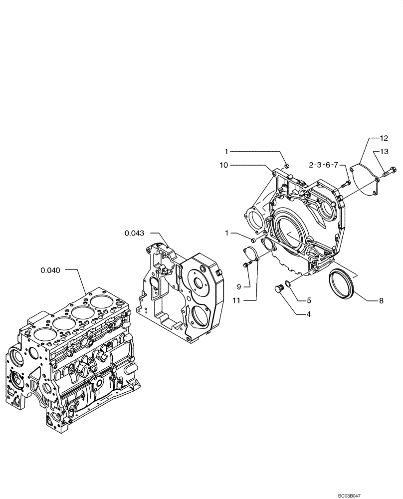 Схема запчастей Case 521D - (0.043[03]) - CYLINDER BLOCK - COVERS (02) - ENGINE