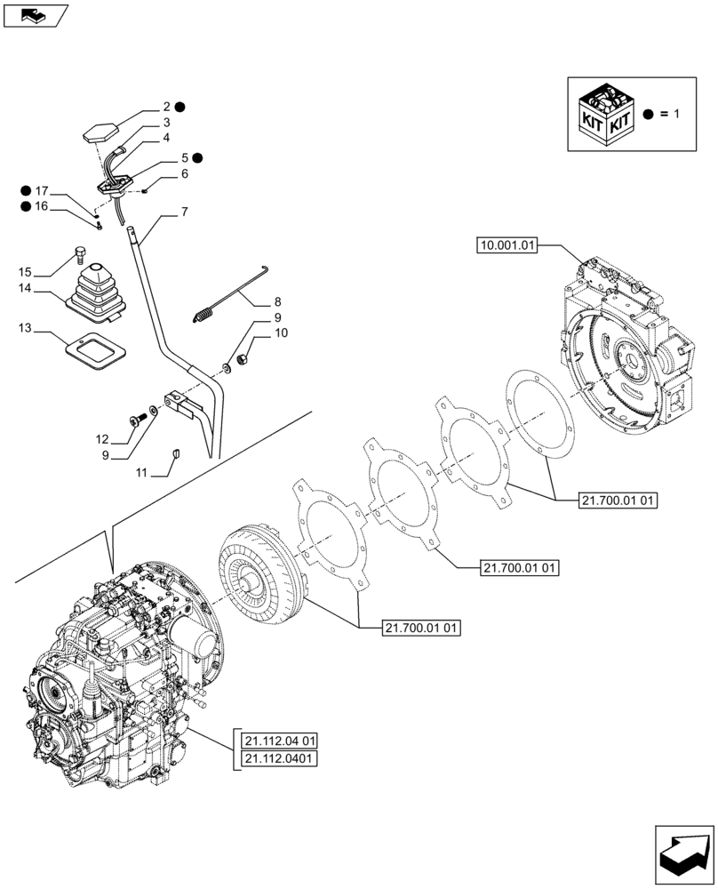 Схема запчастей Case 590SN - (21.134.01) - VAR - 423000, 423058, 442082, 747853, 747854, 747855 - TRANSMISSION - LEVER (21) - TRANSMISSION