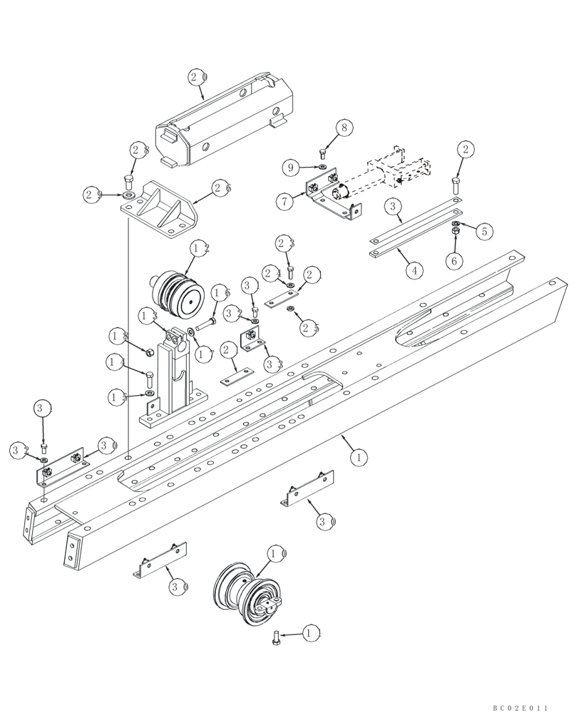 Схема запчастей Case 650K - (05-01) - FRAME, TRACK - ROLLER AND RECOIL HOUSING 850K (11) - TRACKS/STEERING