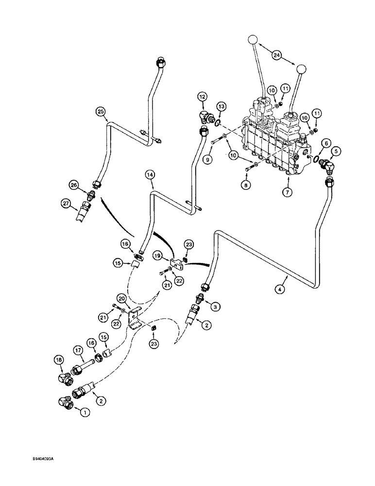 Схема запчастей Case 860 - (8-028) - BACKHOE CONTROL VALVE SUPPLY AND RETURN LINES (08) - HYDRAULICS