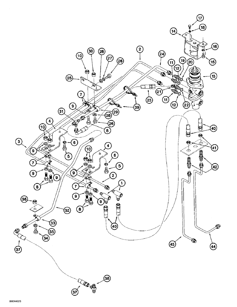 Схема запчастей Case 621B - (7-14) - MAIN BRAKE HYDRAULIC CIRCUIT TUBES AT ACCUMULATOR TO MAIN BRAKE VALVE, PRIOR TO P.I.N. JEE0051723 (07) - BRAKES