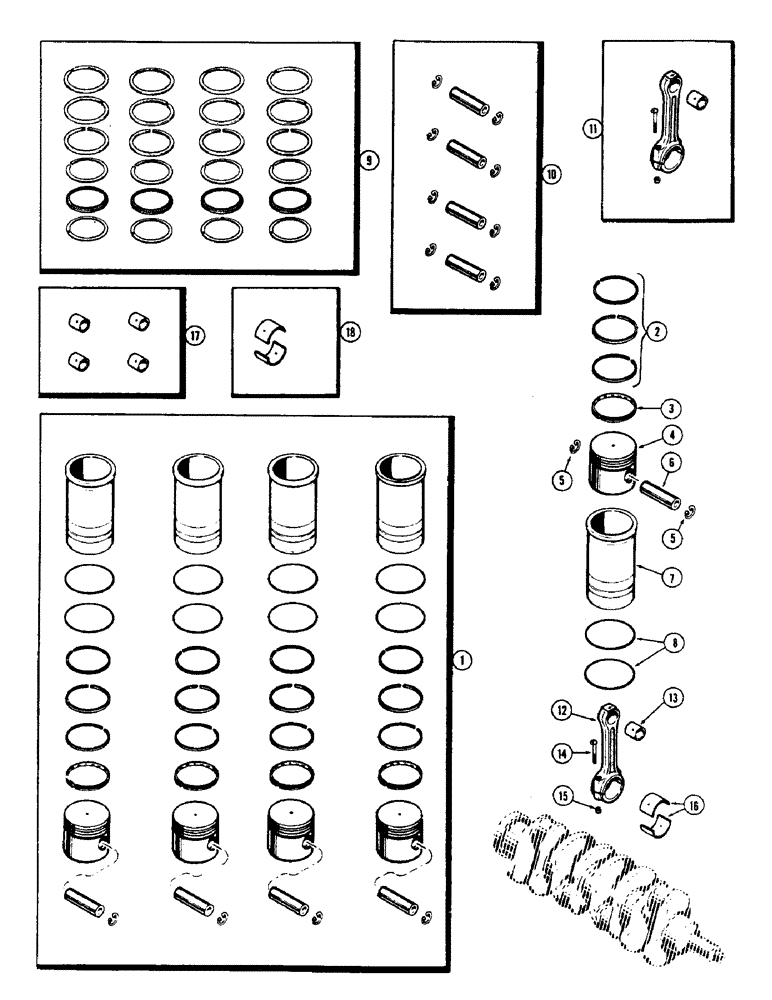 Схема запчастей Case 500 - (040) - PISTONS, SLEEVES AND CONNECTING RODS, (188) SPARK IGNITION ENGINE (01) - ENGINE