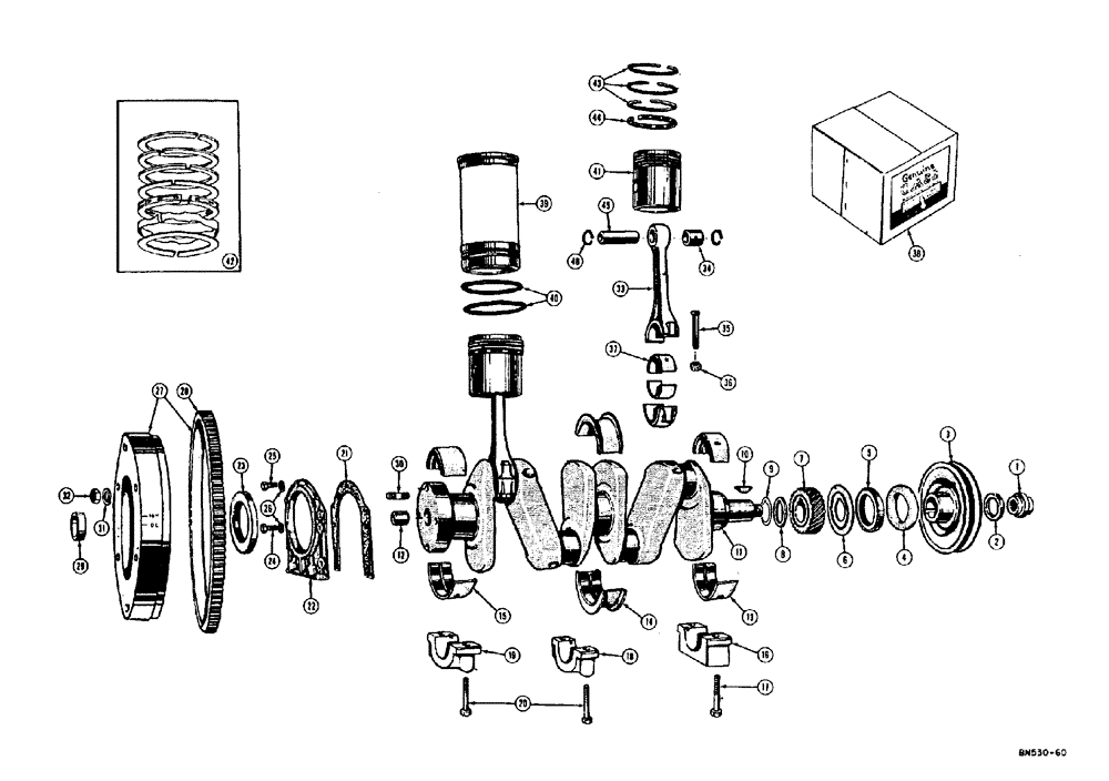 Схема запчастей Case 310E - (003) - FLYWHEEL, CRANKSHAFT, AND PISTONS - GAS (01) - ENGINE