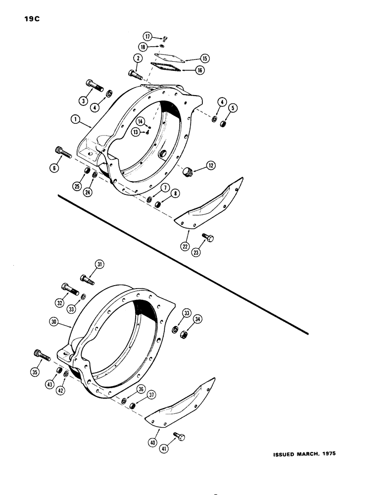 Схема запчастей Case W14 - (019C) - FLYWHEEL HOUSING, (336 BD) DIESEL ENGINE, USED WITH FLEX PLATE DRIVE, 1ST USED ENGINE S/N 2534573 (02) - ENGINE