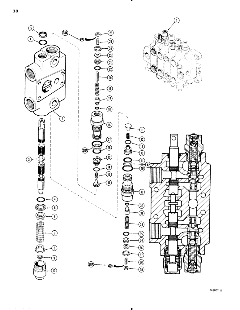 Схема запчастей Case 35 - (038) - BACKHOE CONTROL VALVE, BOOM SECTION 