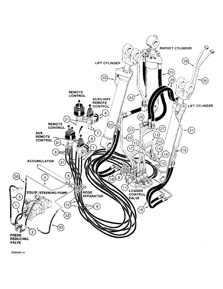 Схема запчастей Case 721 - (1-20) - PICTORIAL INDEX, HYDRAULIC CIRCUIT - THREE SPOOL VALVE, STEERING PUMP TO CYLINDERS (00) - PICTORIAL INDEX