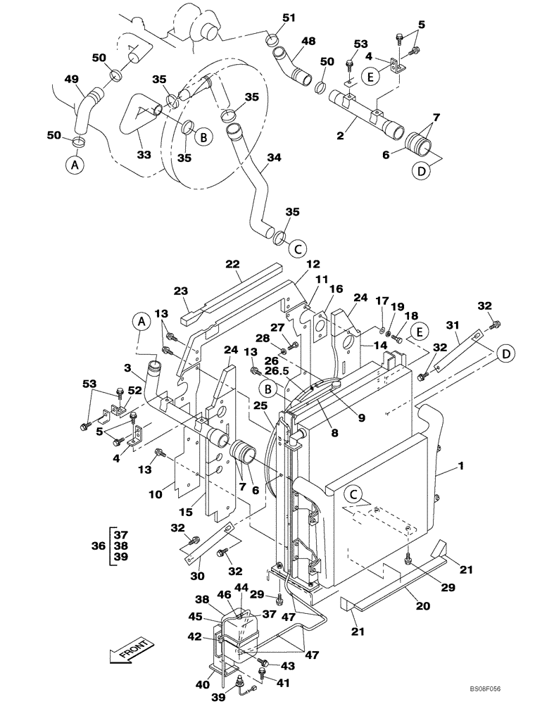 Схема запчастей Case CX460 - (02-04) - RADIATOR AND CONNECTIONS - COOLANT RECOVERY SYSTEM (02) - ENGINE