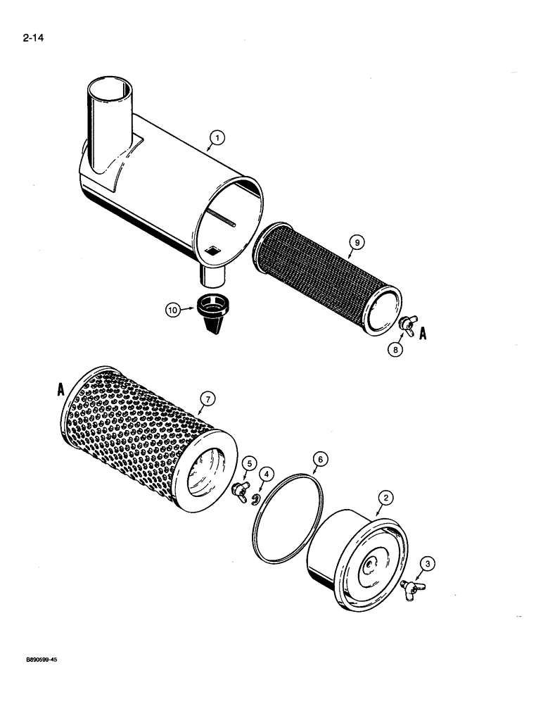 Схема запчастей Case 721 - (2-14) - AIR CLEANER ASSEMBLY (02) - ENGINE