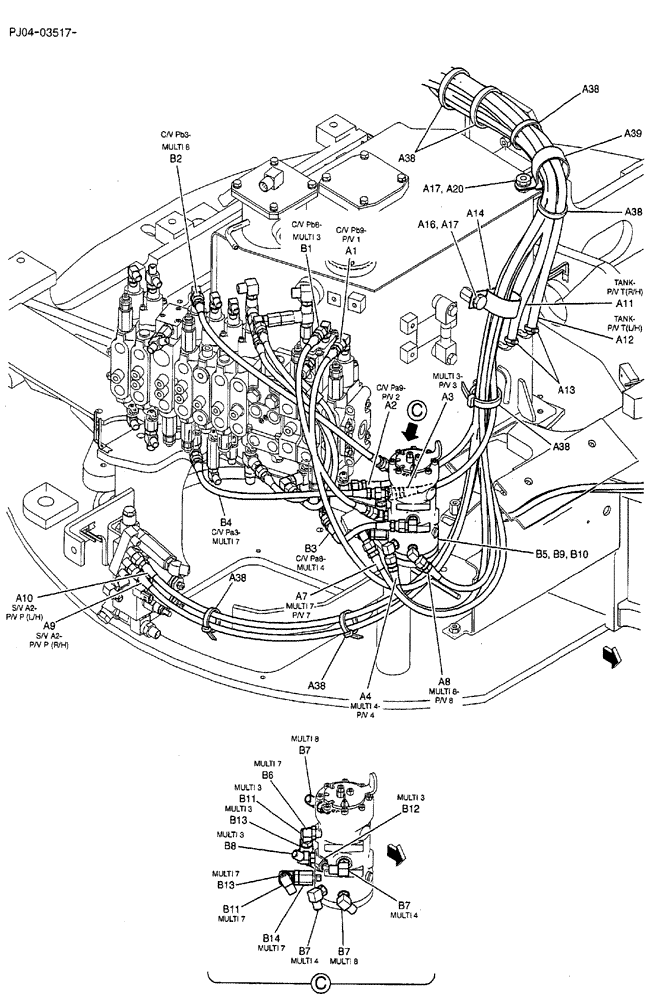 Схема запчастей Case CX50B - (02-046) - CONTROL LINES, REMOTE (MULTI) P/N HX33L04195DR (05) - SUPERSTRUCTURE