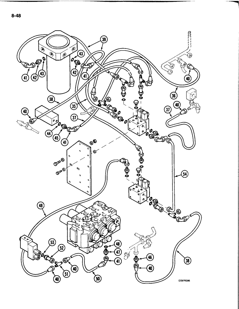 Схема запчастей Case 220B - (8-048) - HYDRAULIC CIRCUIT FOR PILOT CONTROL SUPPLY, P.I.N. 74441 - 745699, SUPPLY LINES AND CONNECTIONS (08) - HYDRAULICS