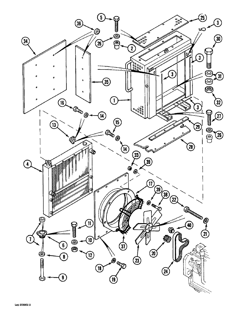 Схема запчастей Case 1088 - (2-10) - RADIATOR, OIL COOLER AND RADIATOR SHROUD, P.I.N. FROM 19801 TO 20173 (02) - ENGINE