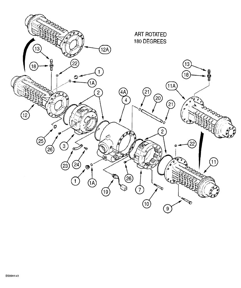 Схема запчастей Case 580SL - (6-174) - REAR DRIVE AXLE, AXLE HOUSING (06) - POWER TRAIN