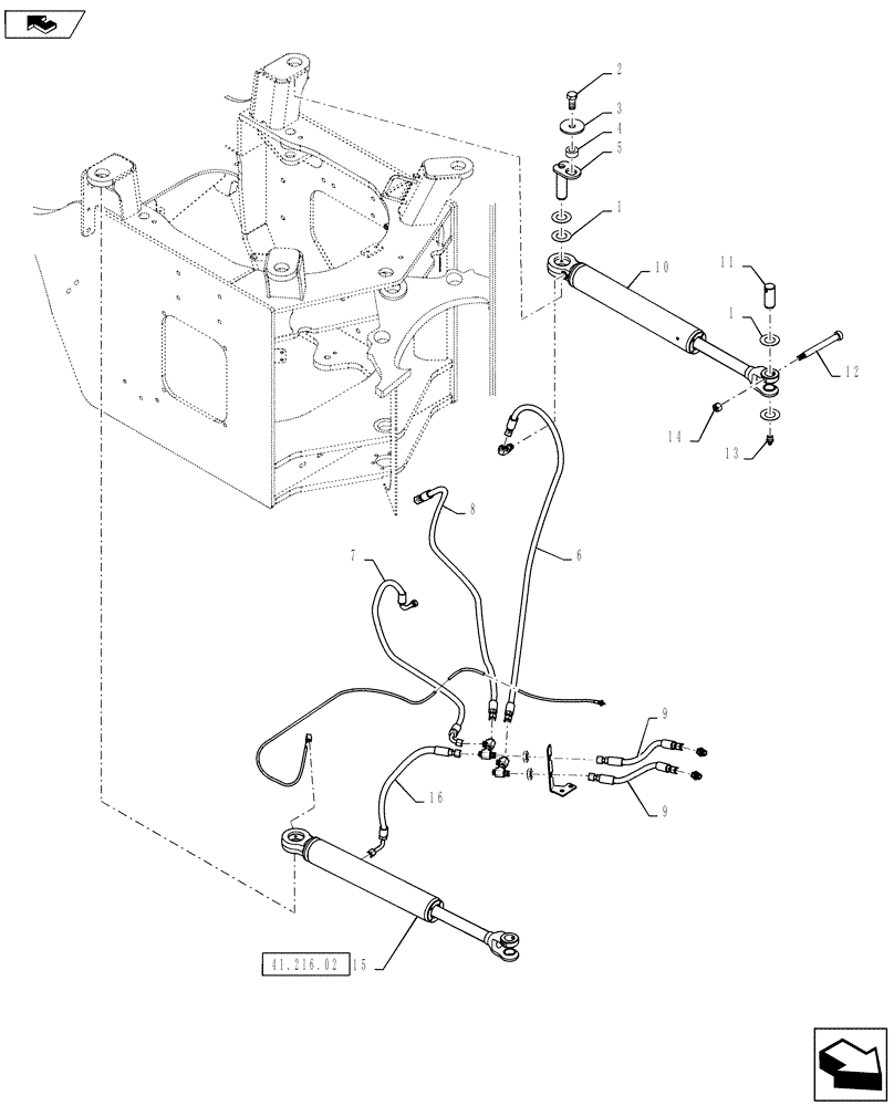 Схема запчастей Case 921F - (41.216.01[01]) - STEERING CYLINDER INSTALLATION (41) - STEERING