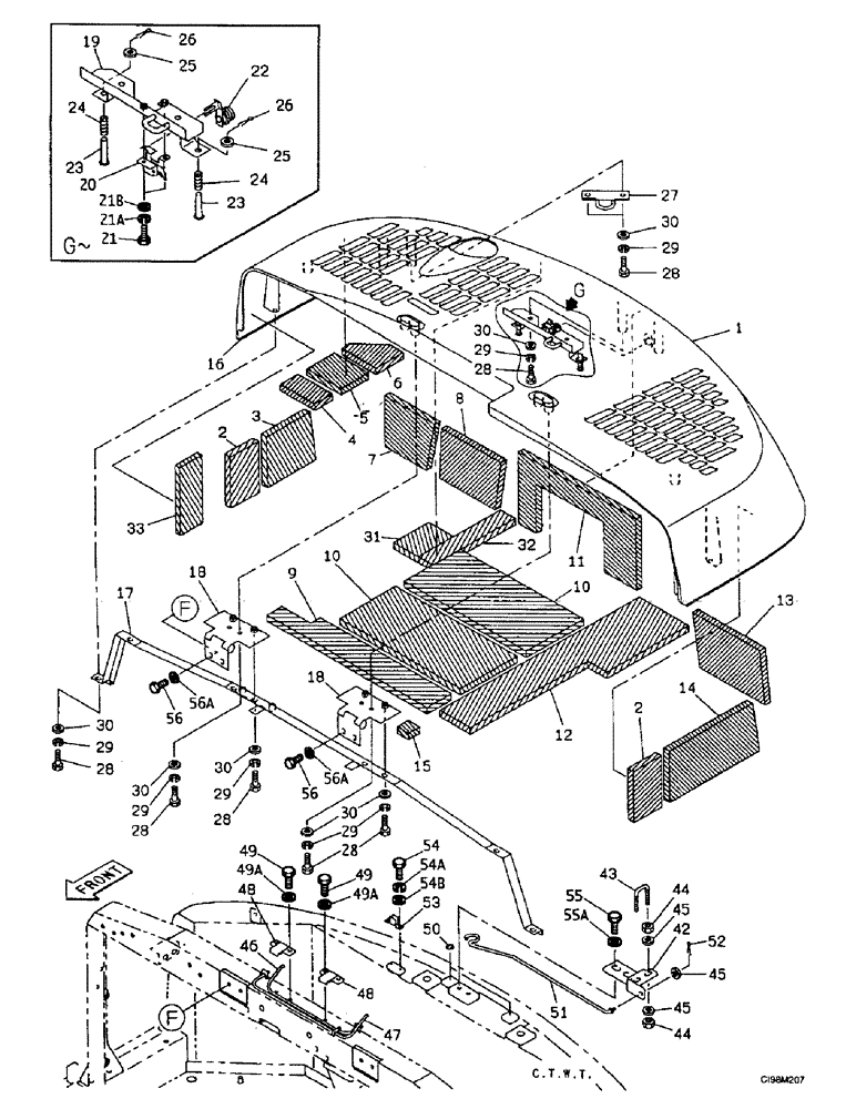 Схема запчастей Case 9007B - (9-12) - SOUNDPROOFING - HOOD, ENGINE (09) - CHASSIS