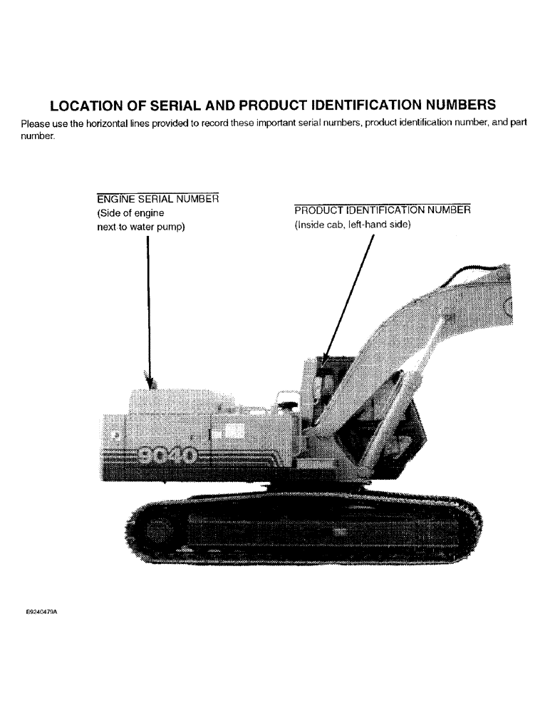 Схема запчастей Case 9040 - (1-2) - LOCATION OF SERIAL AND PRODUCT IDENTIFICATION NUMBERS (00) - PICTORIAL INDEX