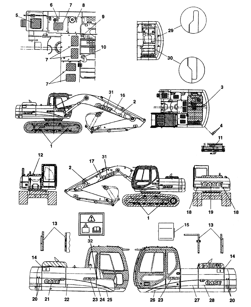 Схема запчастей Case CX240LR - (09-50) - DECALS (09) - CHASSIS