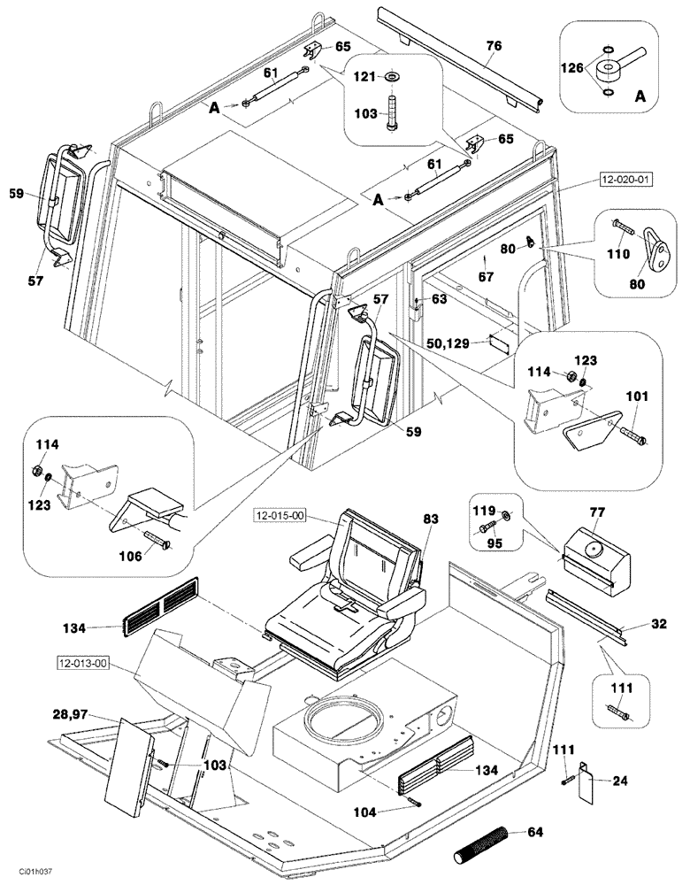 Схема запчастей Case SV223 - (12-015-00[01]) - OPERATORS COMPARTMENT (12) - Chassis/Attachments