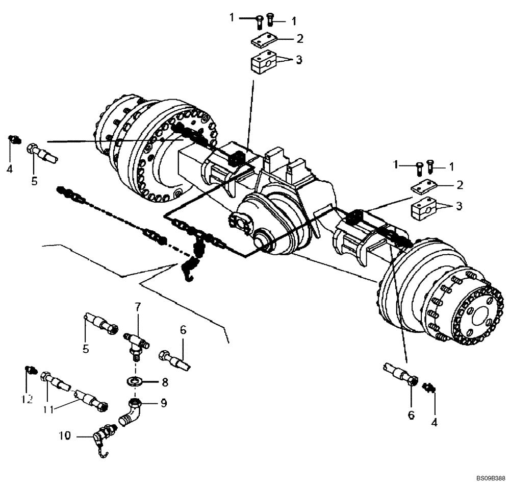 Схема запчастей Case 330B - (47A02002319[001]) - PNEUMATIC LINES, INTERMEDIATE AXLE WET BRAKE (P.I.N. HHD 0330BN7PG57000 AND AFTER) (84195918) (09) - Implement / Hydraulics / Frame / Brakes