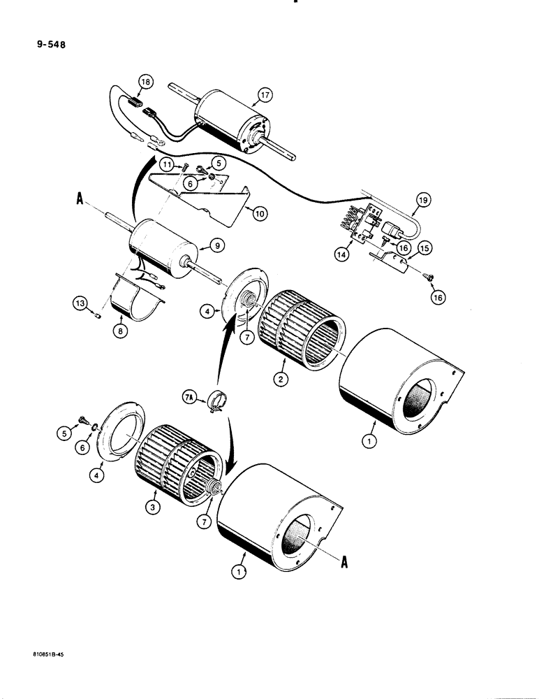 Схема запчастей Case 1455B - (9-548) - PRESSURIZED CAB BLOWER, (INSIDE CAB ROOF) (09) - CHASSIS/ATTACHMENTS