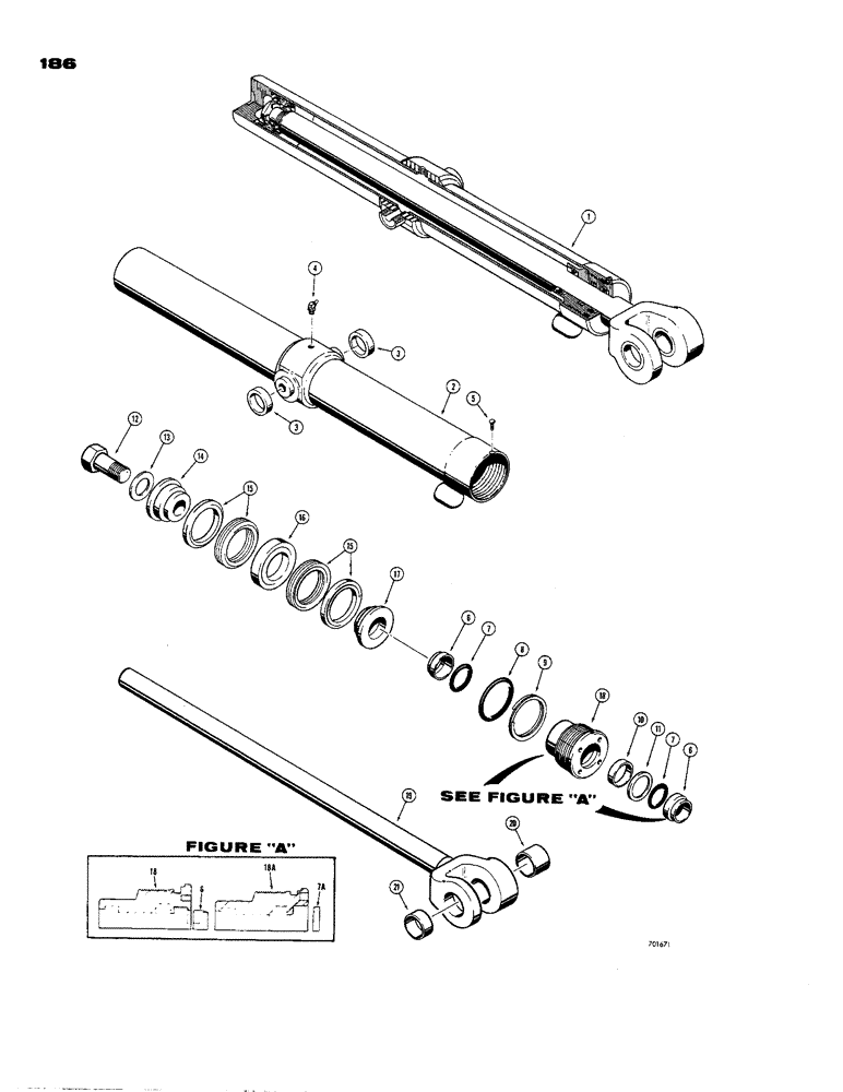 Схема запчастей Case 850 - (186) - LOADER DUMP CYLINDERS, USES SPLIT SNAP IN OUTER ROD WIPER (07) - HYDRAULIC SYSTEM