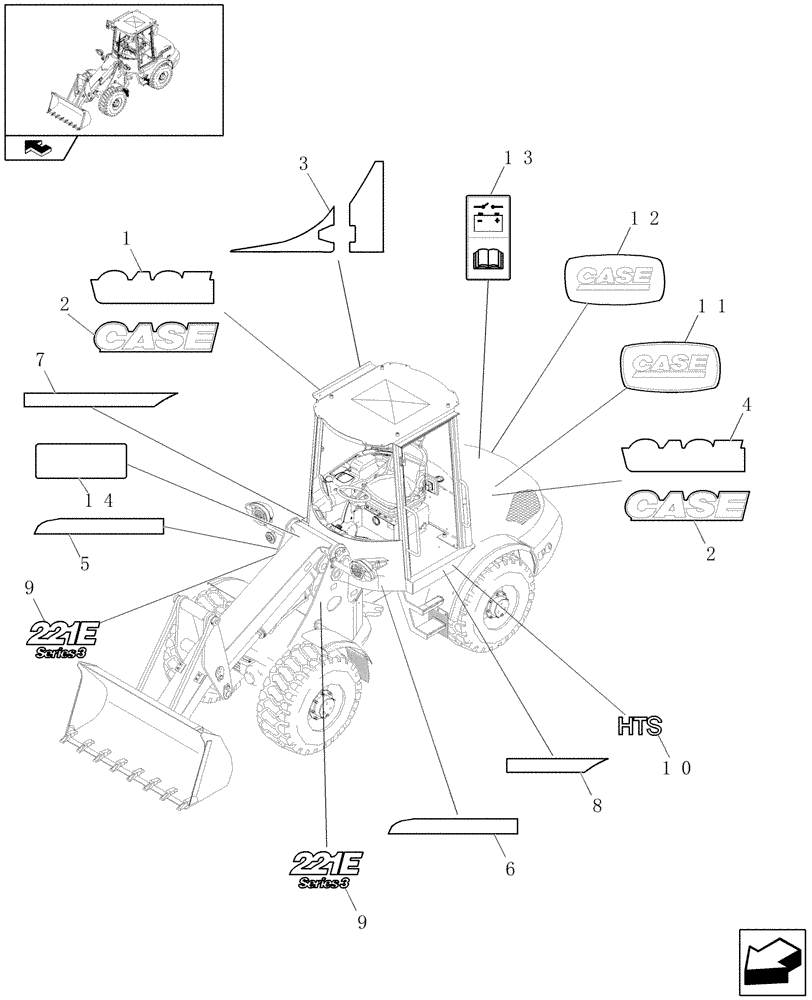 Схема запчастей Case 221E - (622/04[02]) - DECAL KIT DESIGN CANOPY (HIGH SPEED) (08) - SHEET METAL/DECALS