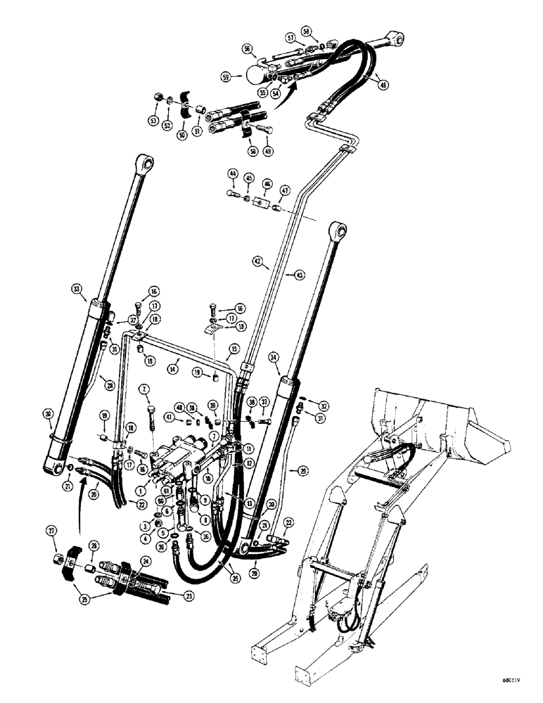 Схема запчастей Case 23 - (020) - LOADER LIFT AND DUMP HYDRAULICS, EARLY PRODUCTION 