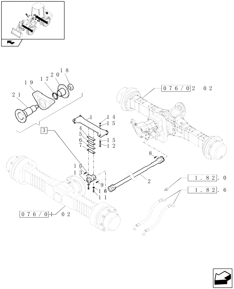 Схема запчастей Case 221E - (076/02[01]) - ARTICULATED SHAFT WITH 20 KM/H REAR AXLE (05) - REAR AXLE