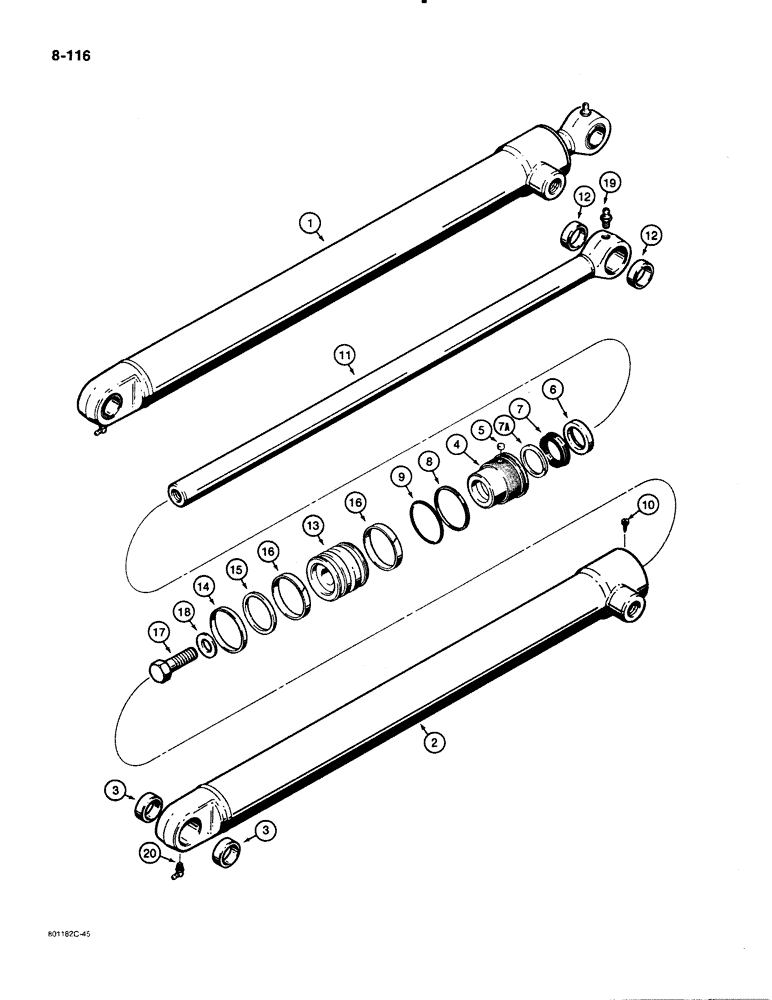 Схема запчастей Case 480E - (8-116) - G101208 AND G101209 LOADER BUCKET CYLINDERS (08) - HYDRAULICS