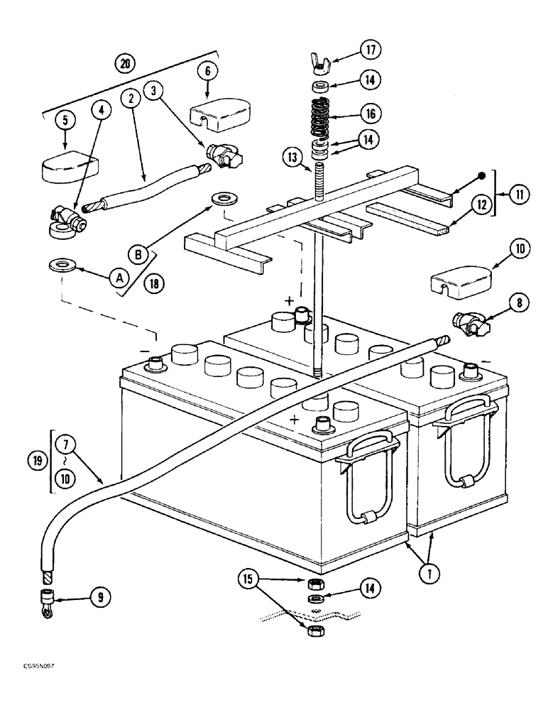 Схема запчастей Case 688BCK - (4-28) - BATTERIES, 688B CK (120301-) (06) - ELECTRICAL SYSTEMS