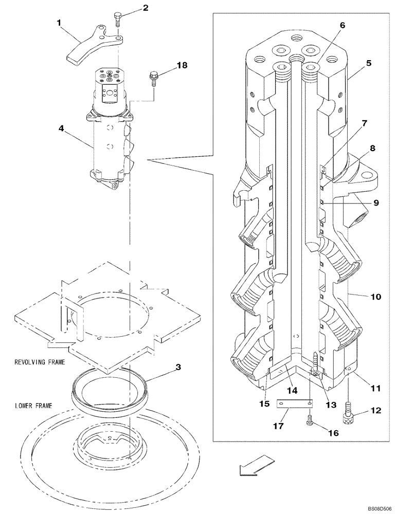 Схема запчастей Case CX350B - (08-52) - SWING JOINT (08) - HYDRAULICS