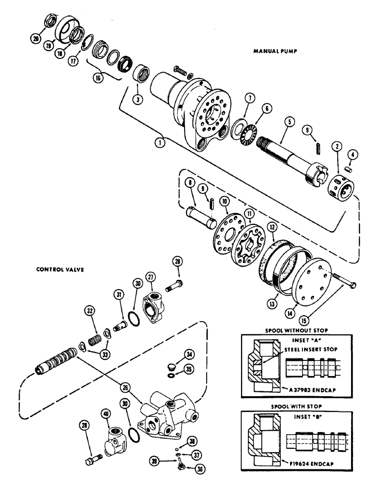 Схема запчастей Case 430CK - (094) - PARTS FOR A35579 MANUAL PUMP 