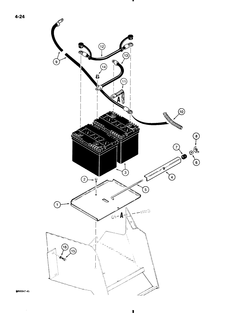 Схема запчастей Case 580K - (4-024) - BATTERIES AND CABLES, COLD START SYSTEM (04) - ELECTRICAL SYSTEMS