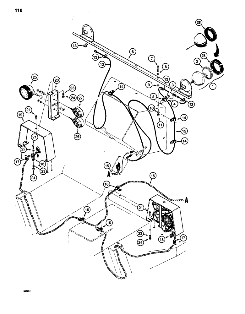 Схема запчастей Case 480LL - (110) - TRACTOR LAMP ELECTRICAL CIRCUIT, WITHOUT CANOPY OR CAB (55) - ELECTRICAL SYSTEMS